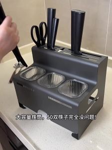 Stainless Steel Kitchen Storage Rack Countertop Knife Holder Chopsticks Fork Spoon Cutlery Organizer with Drainage Tray