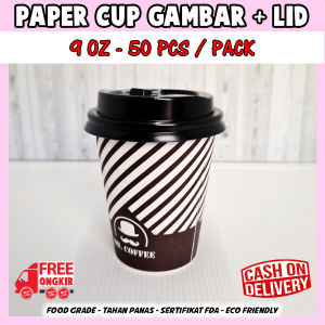 Paper Cup Mr.Coffee 9 Oz 220 ml + LID tutup/ Tea Cup / Gelas Kopi / Gelas kertas / Paper Hot Cup (50 pcs)