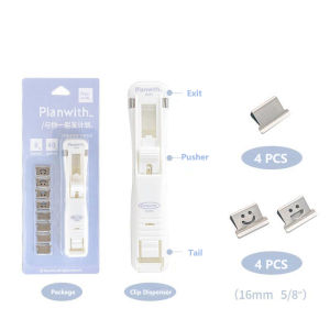 Clamp Stapler Reusable Portable Handheld Paper Clam Clip Dispenser Clip pusher 40 Sheet Capacity for Office Home Schoolwith 8 Metal Refill Clips