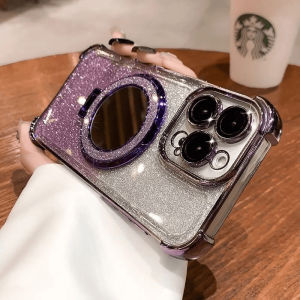Casing Tecno Spark GO 2025 1 10 10C Note 40 30 Pro 4G Hot 30i 30 11 10 Play infinix Smart 9 5 2021 Gradient Glitter electroplating four corners Shockproof Makeup Mirror Stand Anti-Fall Soft Phone Case JD 04