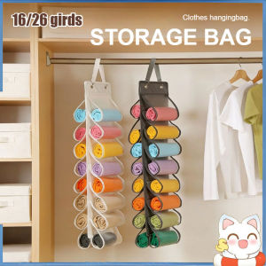 16/26 Grids Multi-Layer Double-Sided Hanging Organizer Stackable Roll Wardrobe Clothes Storage Bag for Door & Closet