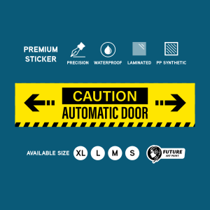 Caution Automatic Door. Awas Pintu Automatik. 自动门. Sticker Sign Label Signage Hazard Safety Stripes. Open Entrance Entry