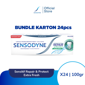 Sensodyne Toothpaste Pasta Gigi Sensitif Repair & Protect Memperbaiki Secara Menyeluruh + Kesegaran Extra Fresh 24x100gr [24 PCS]
