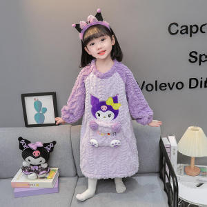 Christmas gifts Halloween Sanrio Hello Kitty Girls Pajamas Kuromi Autumn Winter New Kawaii Cartoon Thick Warm Home Clothes Sleeping Bag Kid Soft Bathrobe