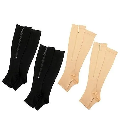 Black - XXL) Unisex Compression Zip Sox Socks Zipper Leg Support Open Toe  Knee Stockings