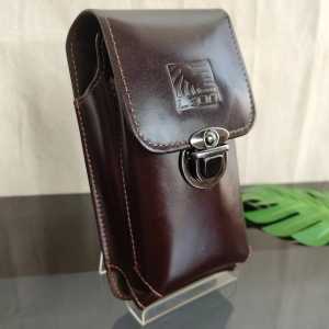 Sarung HP 2 Slot Dompet HP Pria Kulit Asli Dompet Pinggang Dobel Slot Muat HP 65 Inch Vertikal