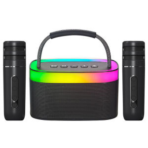 Speaker Karaoke 2 Mikrofon Speaker Bluetooth Mini Speaker Bluetooth dengan Mikrofon Set Subwoofer Stereo 3D Karaoke Pesta Rumah Speaker Karaoke KTV Subwoofer Pemutar MP3 Kualitas Suara HIFI