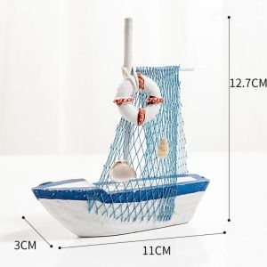 XIN52 Mediterranean Style Multipurpose Wooden Crafts Nautical Home Decoration Fishing Boat Garden Birthday Gift Sailing Model Micro Landscape Sailing Miniature Figurines Sailboat Ornaments
