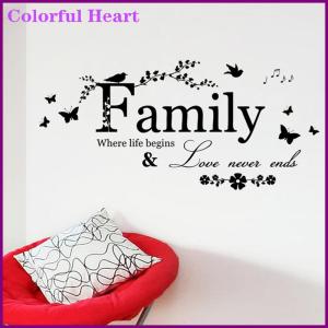 Colorful Heart จดหมายครอบครัวอ้างไวนิล decal ศิลปะภาพจิตรกรรมฝาผนัง Home Decor สติ๊กเกอร์ติดผนัง