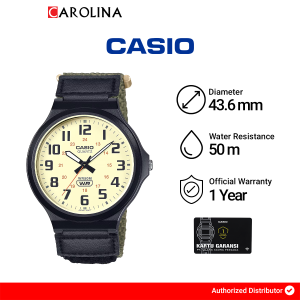 Jam Tangan Pria Casio MW-240B-3B Light Yellow Dial Black Nylon Band