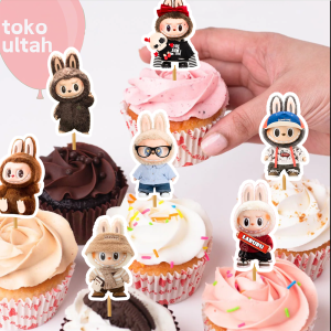 Topper Karakter Labubu untuk Hiasan / Dekorasi Kue Ulang Tahun Anak Karakter Birthday Cake