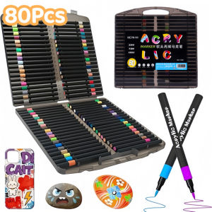 Oldlaiben Acrylic Marker Pen 80 Colors Waterproof Quick Dry Non Toxic Kids Painting Drawing Layering Pen