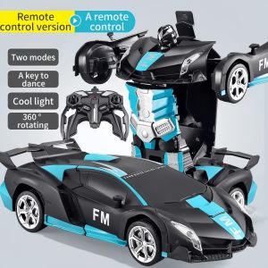 【24H】2 in 1 RC Remote Control Car Toy for Boys 360° Rotating RC Deformation Robot Car Toy with LED