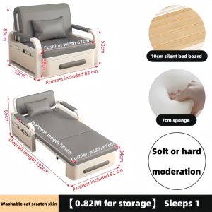 Foldable Dual-Purpose Sofa Bed Single Double Living Room Small Apartment Balcony Multi-Functional Retractable Bed Storage Solid Wood Bed