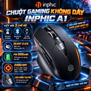 Chuột gaming không dây Inphic A1 pin sạc - Chuột Bluetooth Inphic A1 chơi game 2400 DPI máy tính laptop pc