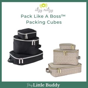 Itzy Ritzy Packing Cubes Set of 3 Portable Storage Bag Travel Organizers Mesh Top Cube Zippers Large Medium Small Toiletry Cube