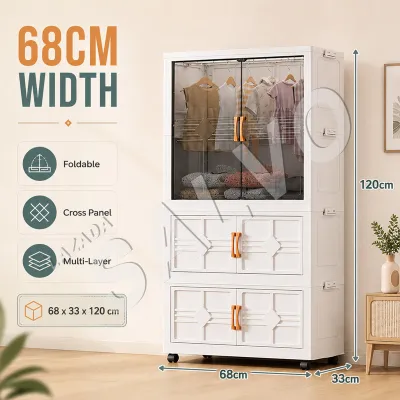 SALVO Foldable Plastic Wardrobe Grey Visible Drawer Easy Install Detachable Organizer For Baby Clothes Toys Home Storage Cabinet Space Saver