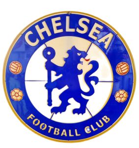 โลโก้เชลซีขนาด 50 * 50 เซนติเมตรเหล็กหนา 3 มิลลิเมตรน้ำหนัก 4.2 กิโลกรัมวัสดุเหล็กตัดเลเซอร์สวยเส้นคมทำสีเหมือนจริงสีพ่นรถยนต์ภายนอกสี 2K ไม่ลอกไม่ร่อนไม่เป็นสนิมเงาทนฝุ่นไม่จับติดตั้งได้ทั้งภายนอกภายในอาคารทนแดดทนฝนทุกสภาวะอากาศ