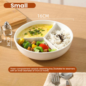 3 Compartment Ceramic Steamer Tray 19x5cm Rice Cooker Microwave Baby Food Egg Steaming Plate