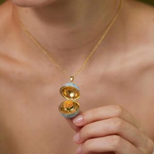 DEER Round Egg-shaped Box Openable Flower Necklace Copper Elegant Birthday Month Necklace Fashion Enamel Coating Pendant Jewelry Accessories Birthday Gift