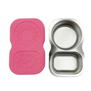 YERZ Stainless Steel Divided Dip Bowls Double Compartment Silicone Sauce Seasoning Containers Multi-functional with Lid Sauce Dish for Home