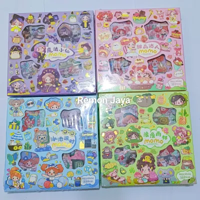 1 Pack isi 100 Lembar Sticker Aesthetic MOMO Lucu Kartun Karakter Anak Korea 2D Dekorasi DIY Buku Botol Case Hp Laptop Diary 1 Box 100 Lembar