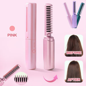 2 in 1 Portable Hair Straightener Comb Negative Ion Hair Fast Heating Curler Hair Iron Anti Scald Ionic Hair Brush Hair Comb