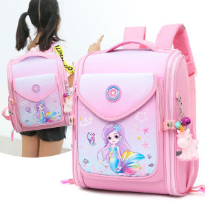 Fresh Cute Gradient Color Girl Trolley School Bag Student Backpack Detachable Waterproof Cartoon Bag