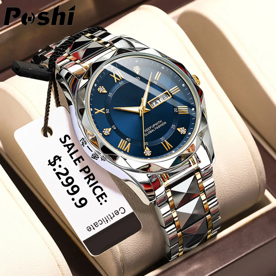 Original POSHI Top Brand Men's Watches Fashion Luxury Quartz Movement  Stainless Steel Watch For Men Waterproof Luminous Date Casual Sports Clock  Jam - Main Image