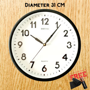 Jam Dinding Besar Kamar Kantor Ruang Tamu Silver Chrome Gold Angka Timbul Bergaransi Diameter 31cm Dekko Besar