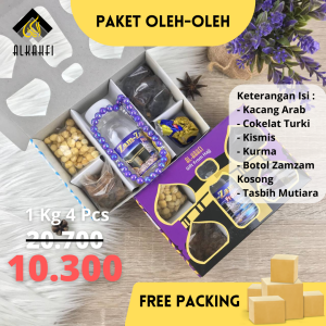 Alkahfimall - Paket 2 Oleh Oleh Haji Umroh Isi Kurma Kismis Kacang Arab Coklat Botol Kosong Air Zam Zam 80 Ml Tasbih - Ecer