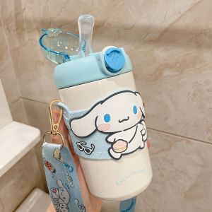 กระบอกน้ำเด็ก กระบอกน้ำลายการ์ตูน กระติกน้ำ 2 in 1  ลายการ์ตูนคุโรมิน่ารัก เด็กพกพาไปโรงเรียนสะดวก ดื่มได้ 2 ช่อง วัสดุสแตนเลส 316