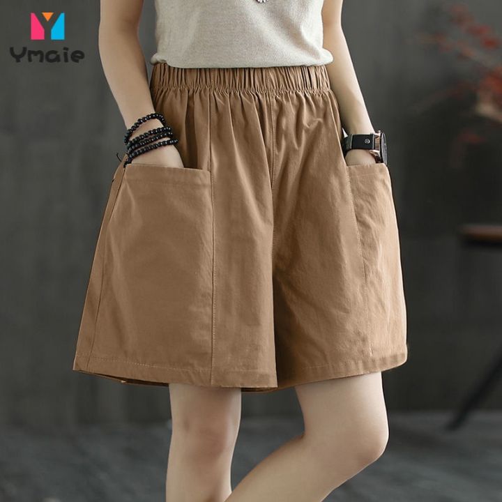 Cotton Linen Wide-leg Shorts Women's Casual New Style Loose High-waist  Straight Five-point Shorts Lazada PH
