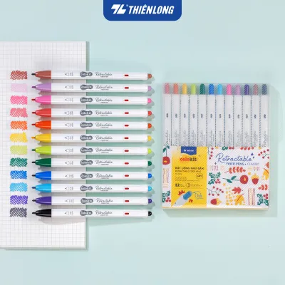 Bút lông 6/12 màu dạng bấm Retractable Fiber Pens Classic/Kawaii Thiên Long Colokit - 0.6mm