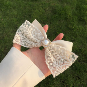 Lace Bow Hair Clip New White Fabric Spring Clip ins Lace Embroidery Hair Clip