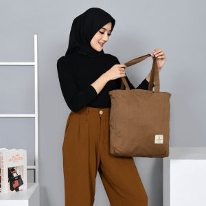 Carravelle Store tote bag kanvas resleting wanita / nudie bag motif polos canvas sueding tebal lembut bisa custom sablon