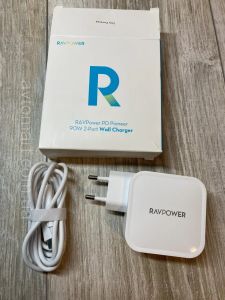 Củ Sạc Siêu Nhanh 90W RAVPower RP-PC128 - 2 Cổng Sạc Type C - PD 3.0 - QC 3.0 - GaN - Kèm Cáp C to C 90W