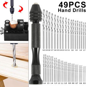 KIPRUN 49pcs Mini Micro Aluminum Hand Drill With Keyless Chuck HSS Twist Drill Bit Woodworking Drilling Rotary Tools Manual