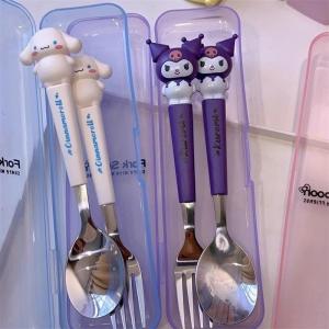 2pcs/set Fork&Spoon Stainless Steel Student EatingTableware KuromiTableware for Baby Portable