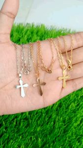 kalung perak asli silver 925 lapis emas/kalung rantai nori vensy+liontin salib polos/asli silver/fashion wanita