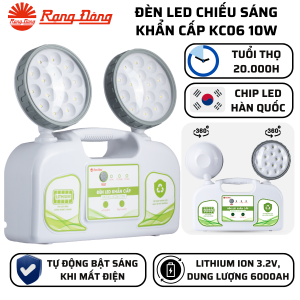 (Rạng Đông) Đèn Led chiếu sáng khẩn cấp Tự động bật sáng khi mất điện Chip Led Hàn Quốc KC06 10W