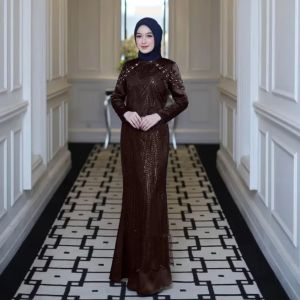 Gamis Wanita Dewasa Jumbo Luvita Dres BC Velvet Mix Brukat Aplikasi Swarovski S M L XL XXL 3XL Dress Kondangan Remaja Kekinian Seragaman Bridesmaid Simple Elegan Baju Muslim Lebaran Terbaru Warna Mahogany Burgundy Hitam Mocca Navy