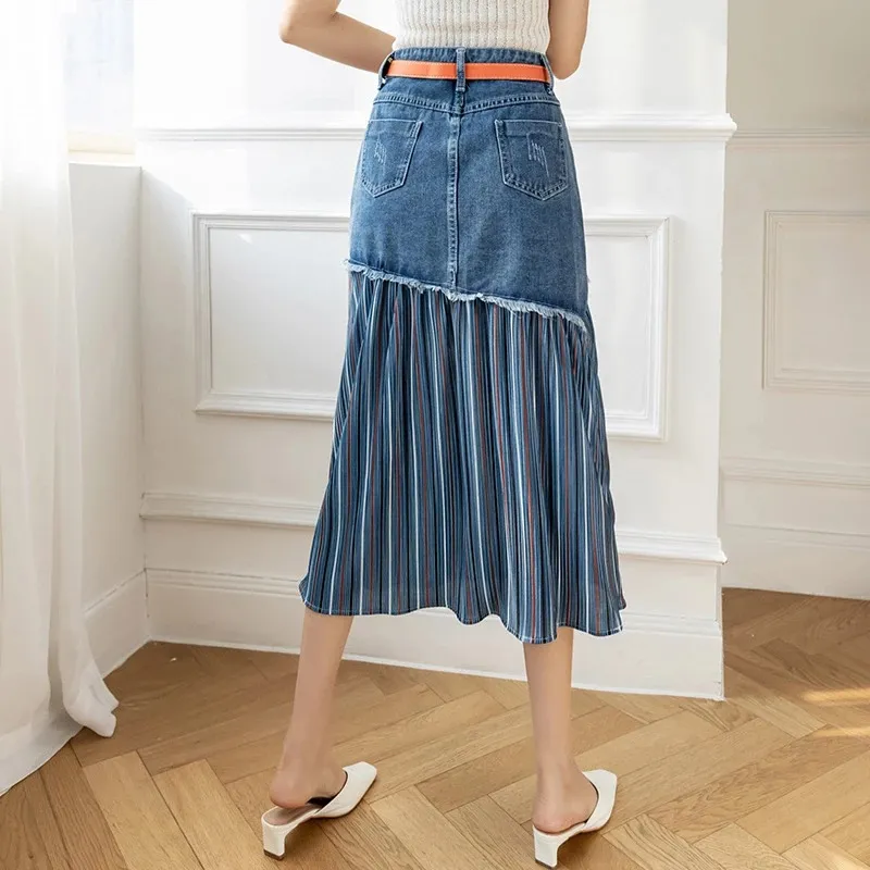 Plus Size S 5XL Women Fishtail Denim Skirt Spring Summer Autumn Fashion Elegant Casual Knee Length High Waist Slim Bodycon Package Hip Pencil Jean Midi Skirt Blue Lazada Singapore