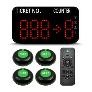 Queue Wireless Calling System for Restaurant Hospital Kitchen Call Pager Long range waiting number for Multiple Counters 1 Host 4 Buttons
