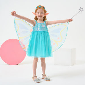 Rolanko Toddler Girls Butterfly Dress Sparkly Wings Fairy Tulle Dress Sleeveless Little Kids Sequin Dress 2-6Years