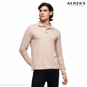 AKMENS Edge Baju Polo Pria Lengan Panjang Elegant Beige