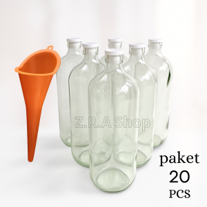 20pcs Botol Kaca 1 Liter/Botol Bensin Eceran/Botol Minyak/Botol Jamu/Botol Minuman+Tutup