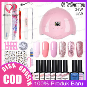 Set Alat Desain Seni Kuku UV 6 Warna Cat Kuku Gel Set Peralatan Manikur Seni Kuku DIY Rumah