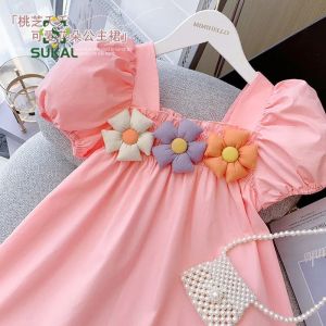 สุขสันต์สำหรับเดรสเด็กหญิง ชุดเดรสเด็ก ชูด เจ้าหญิง ฤดูร้อนสาวแต่งตัวสาวแฟชั่นชุดเจ้าหญิง หวานน่ารัก ชุดคอสี่เหลี่ยม