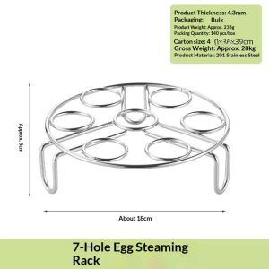 JJT Stainless Steel 7-Hole Egg Steamer Rack for Kitchen Cooking Multi-Functional Steam Rack with High Legs